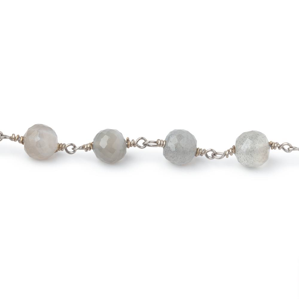 6-6.5mm Platinum Moonstone Faceted Rounds on .925 Silver Chain