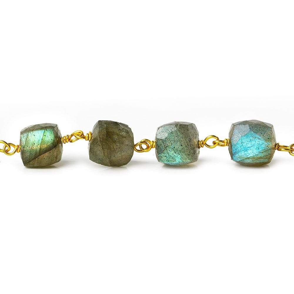 6-7.5mm Labradorite faceted cube Vermeil Chain by the foot