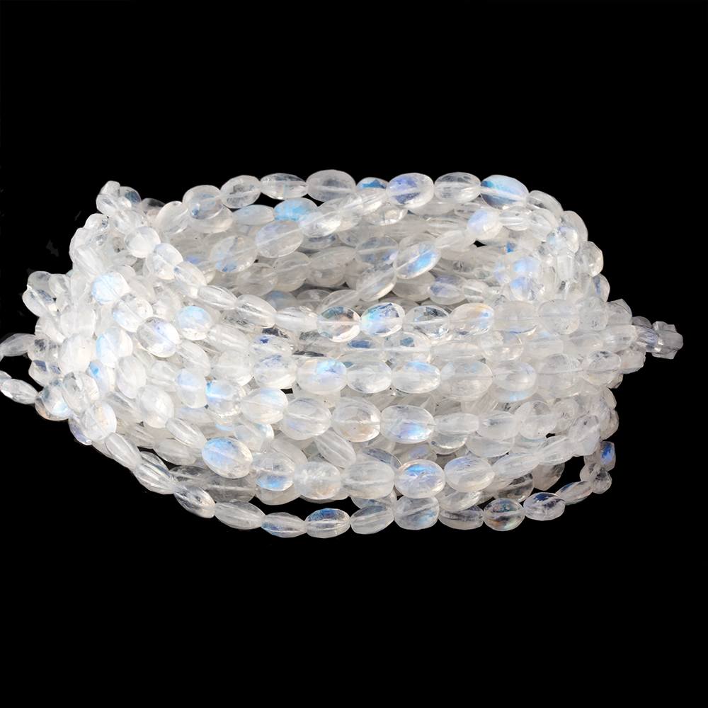 6-7.5mm Rainbow Moonstone Faceted Oval Beads 16 inch 57 pieces AAA