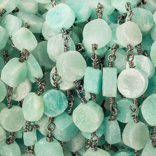 6-7mm Amazonite plain coin Black Gold plated Chain by the foot 22 beads