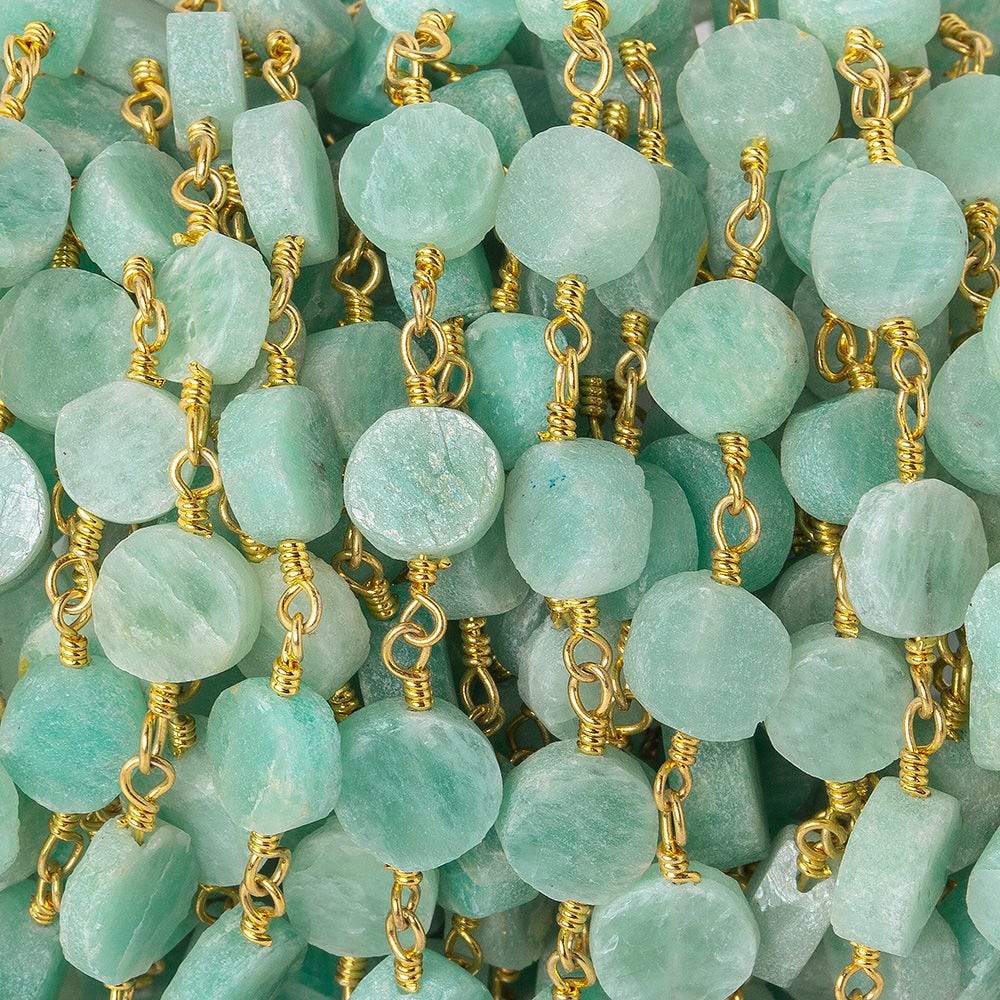 6-7mm Amazonite plain coin Gold plated Chain by the foot 22 beads