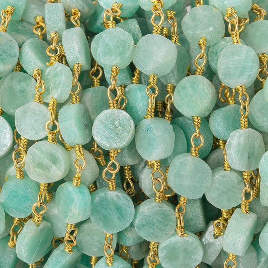 6-7mm Amazonite plain coin Gold plated Chain by the foot 22 beads