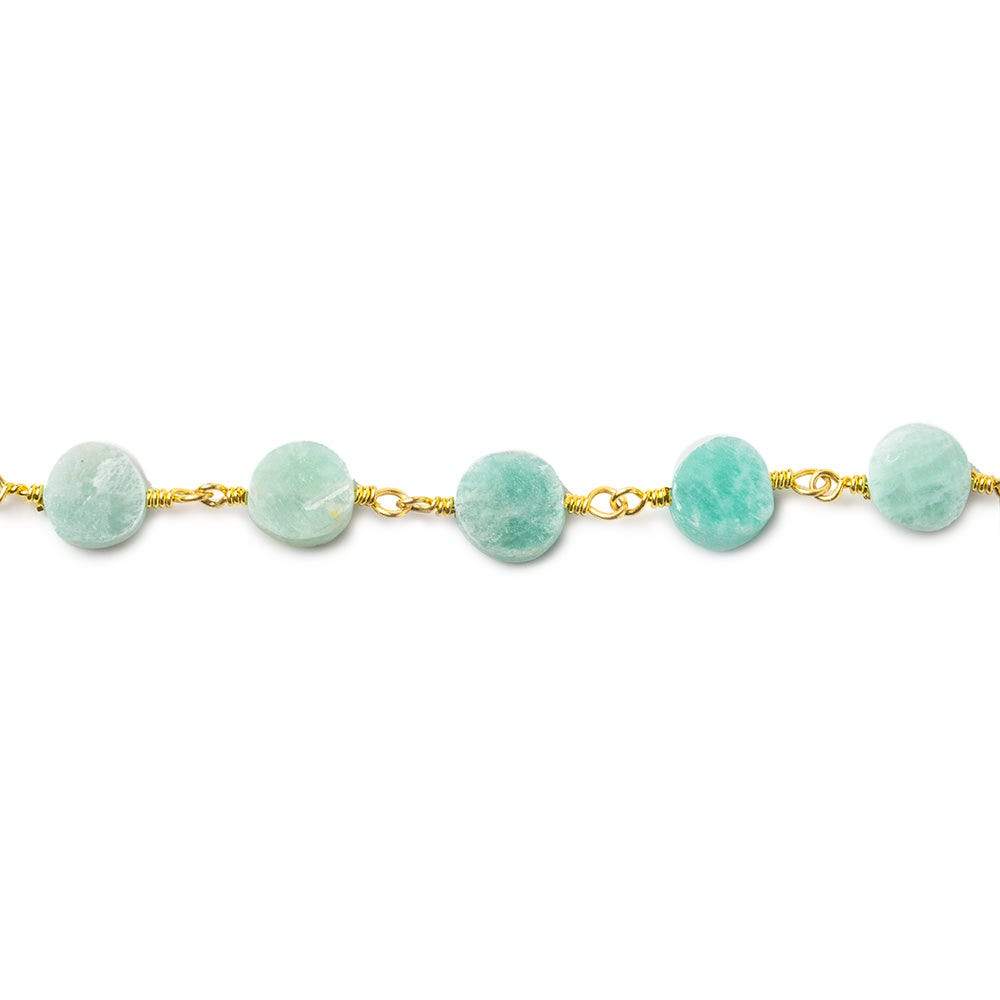 6-7mm Amazonite plain coin Gold plated Chain by the foot 22 beads