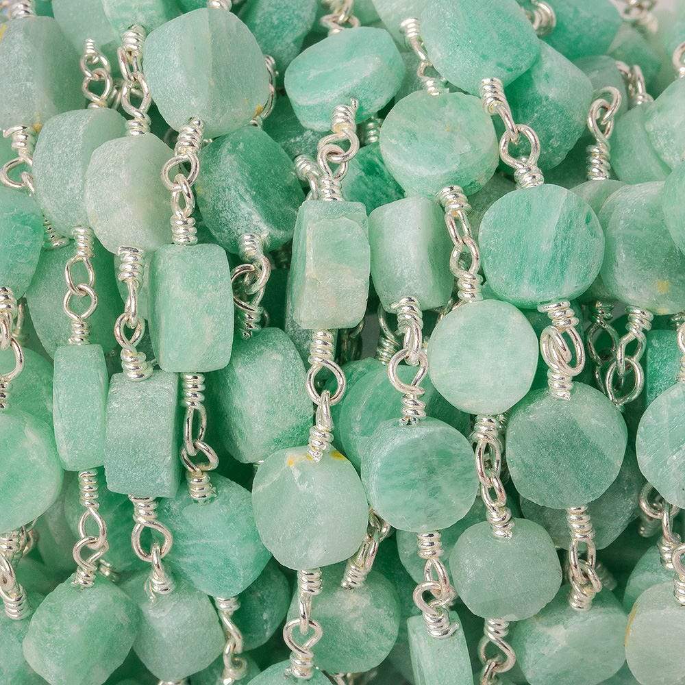 6-7mm Matte Amazonite plain coin Silver plated Chain by the foot 22 beads