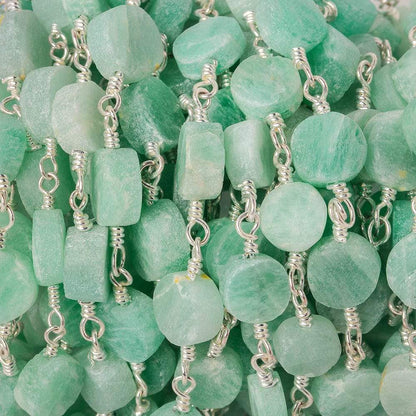 6-7mm Matte Amazonite plain coin Silver plated Chain by the foot 22 beads