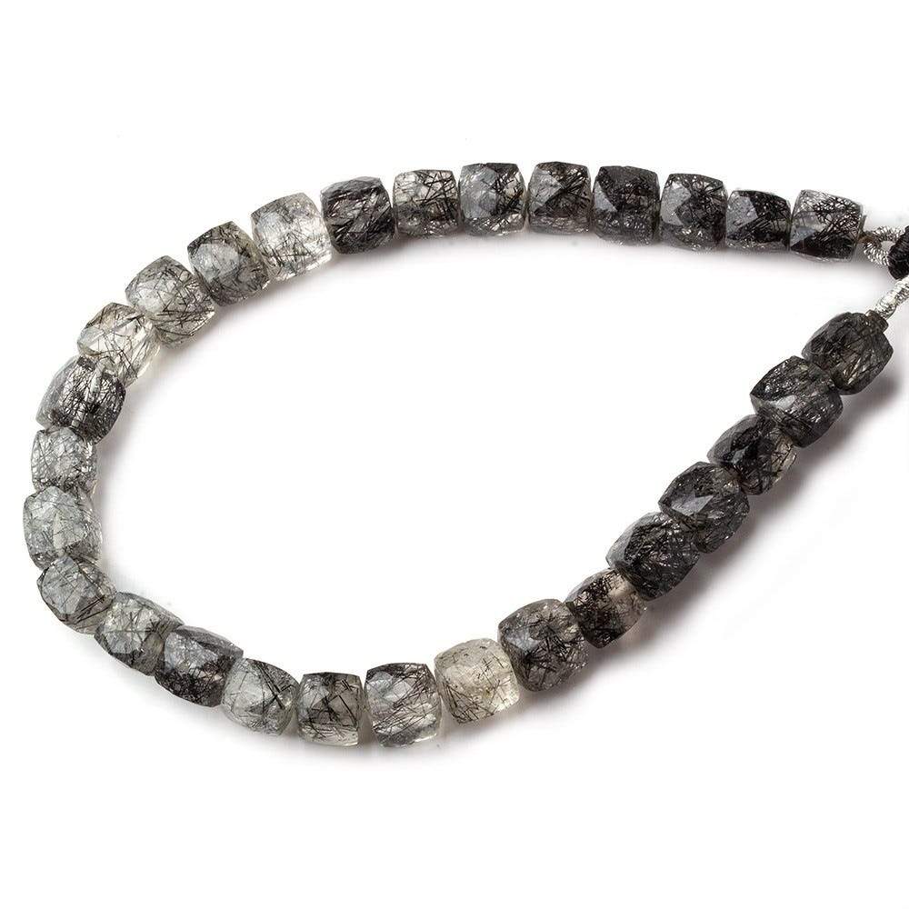 6-7mm Black Tourmalinated Quartz Faceted Cubes 8 inch 28 beads A