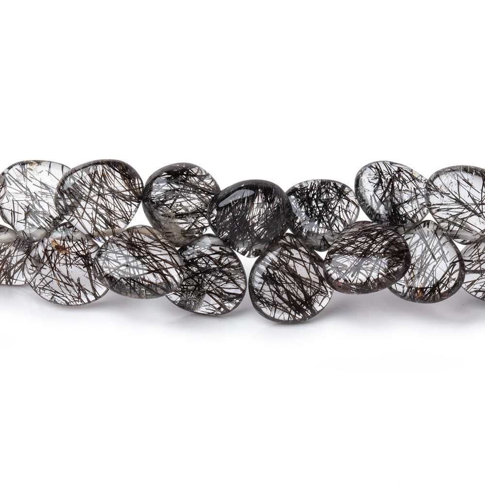 6-7mm Black Tourmalinated Quartz Plain Heart Beads 7 inch 54 pieces