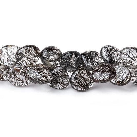 6-7mm Black Tourmalinated Quartz Plain Heart Beads 7 inch 54 pieces