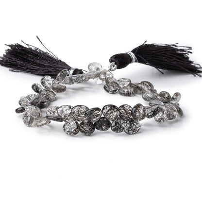 6-7mm Black Tourmalinated Quartz Plain Heart Beads 7 inch 54 pieces