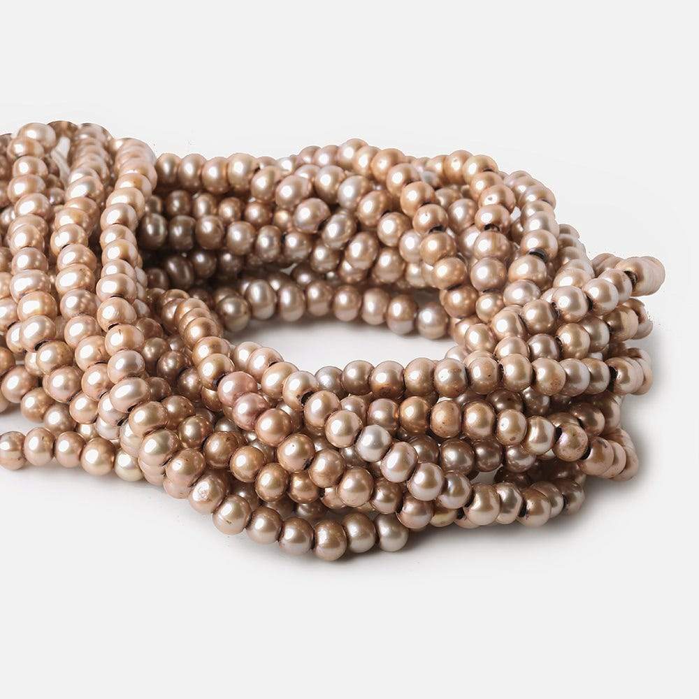 6-7mm Champagne Large Hole Off Round Freshwater Pearl 2.5mm drill hole, 15 inch, 75 pieces