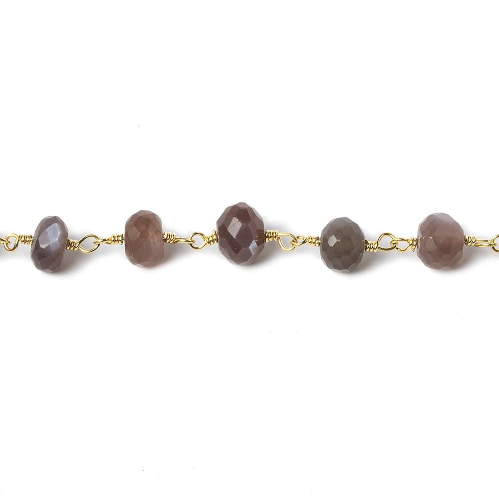 6-7mm Chocolate Moonstone rondelle Gold Chain by the foot 28 pieces