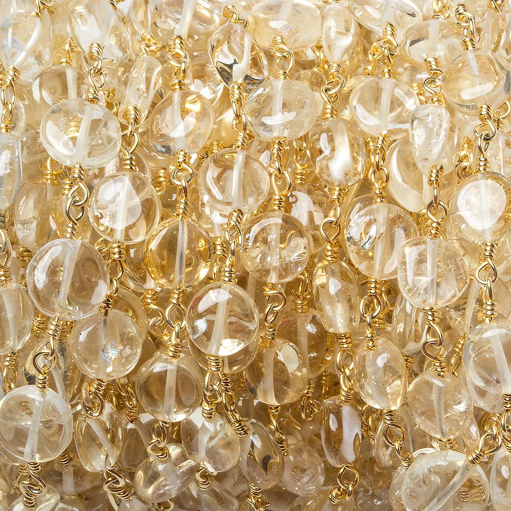 6-7mm Citrine plain coin Gold Chain by the foot