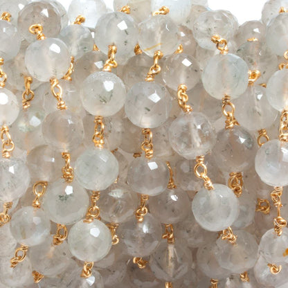 6-7mm Cream Moonstone faceted round Vermeil Chain by the foot 27 beads
