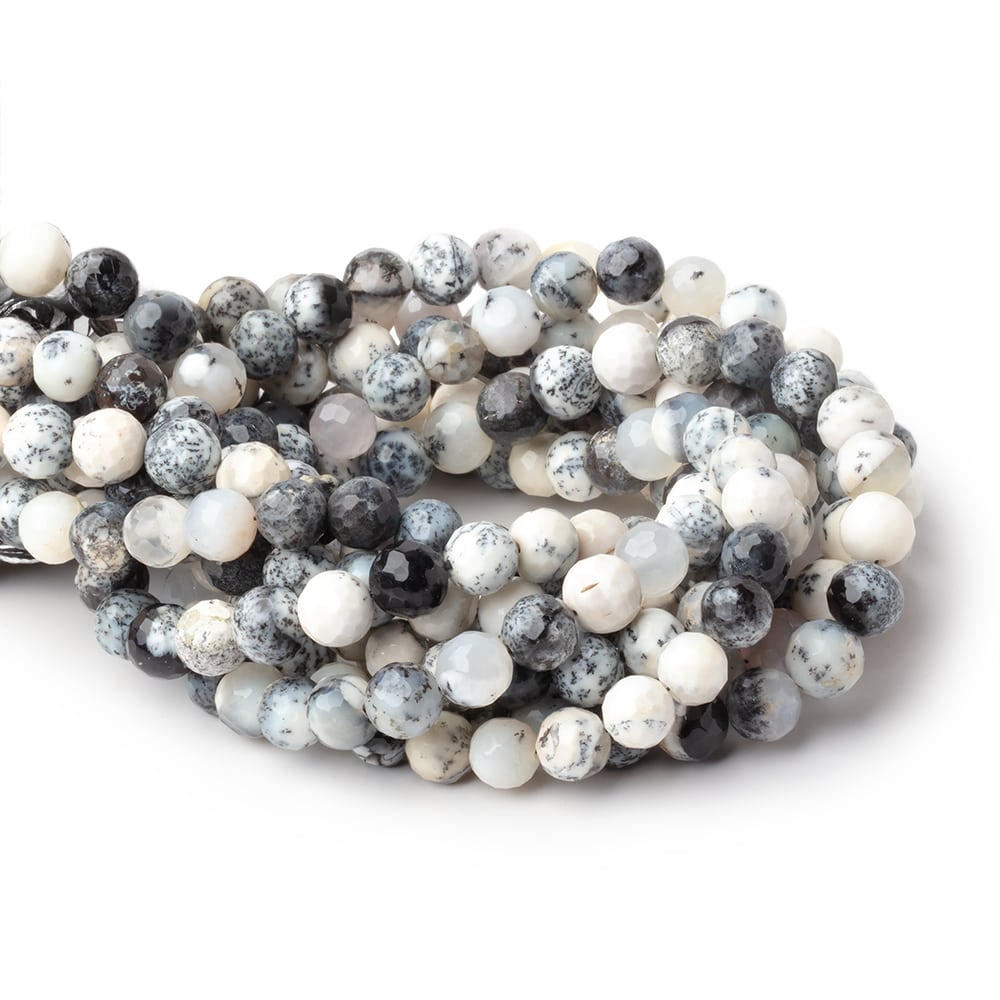 6-7mm Dendritic Opal Faceted Round Beads 8 inch 29 pieces