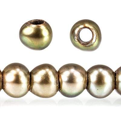 6-7mm Fern Green Large Hole Off Round Pearl 2.5mm drill hole, 15 inch, 75 pieces