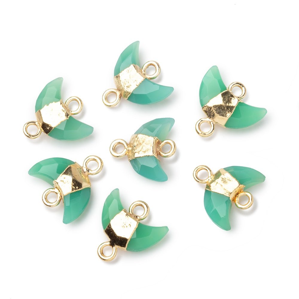 6-7mm Gold Leafed Chrysoprase Faceted Crescent Moon 1 Focal Connector