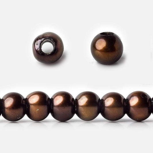 6-7mm Golden Brown Large Hole Off Round Pearl 2.5mm drill hole, 15 inch, 72 pieces