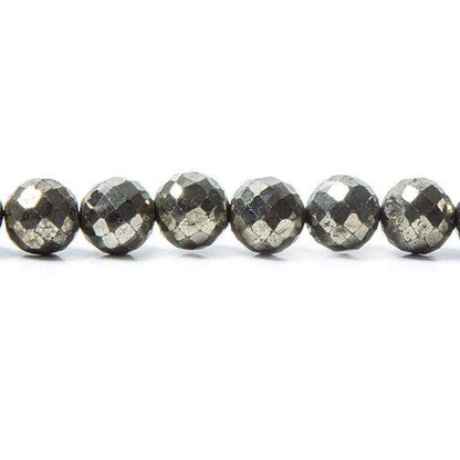 6-7mm Golden Pyrite faceted round beads 8 inches 32 beads