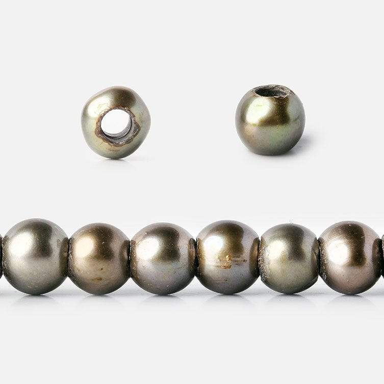 6-7mm Irish Greens Large Hole Off Round Pearl 2.5mm drill hole, 15 inch, 75 pieces