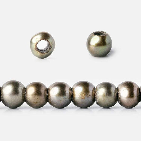 6-7mm Irish Greens Large Hole Off Round Pearl 2.5mm drill hole, 15 inch, 75 pieces