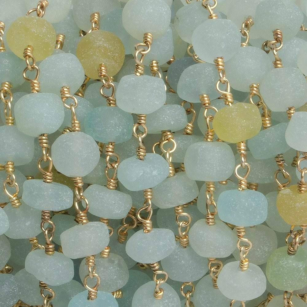 6-7mm Matte Beryl & Aqua rondelle Gold Chain by the foot -Lot