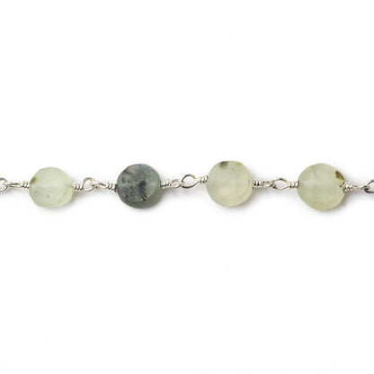 6-7mm Matte Dendritic Prehnite plain coin Silver plated Chain by the foot