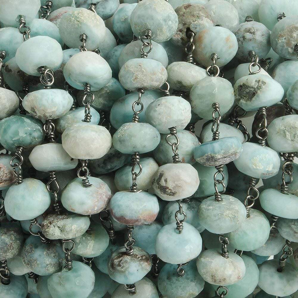 6-7mm Matte Larimar rondelle Black Gold plated Chain by the foot with approximately 30 pieces