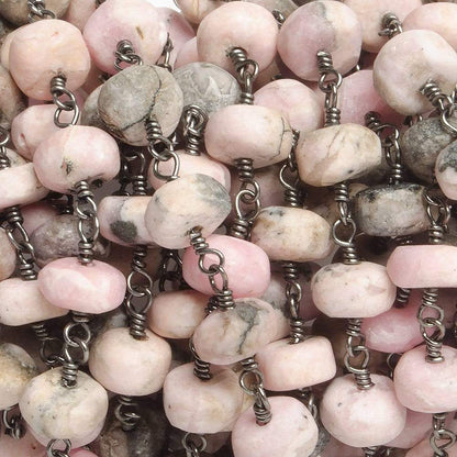 6-7mm Matte Rhodonite rondelle Black Gold over .925 Silver Chain by the foot 29 pieces