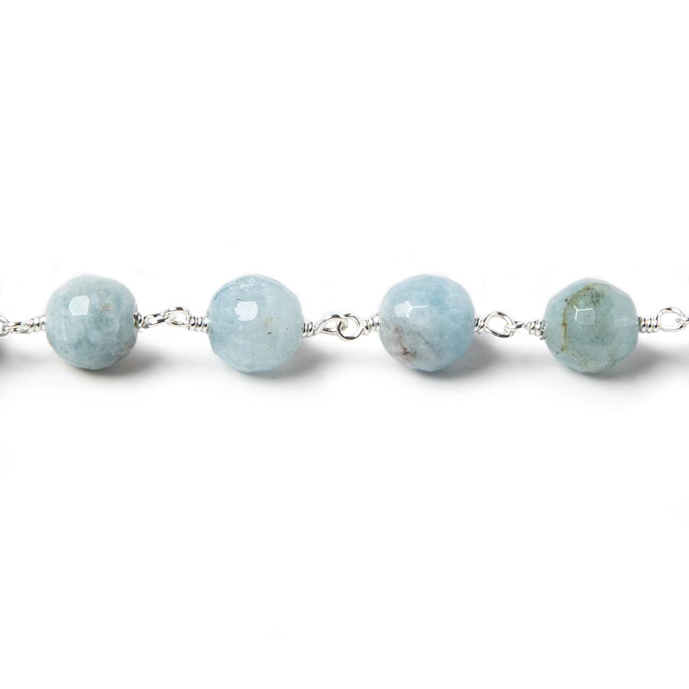 6-7mm Milky Aquamarine faceted round Silver plated Chain by the foot 25 pcs