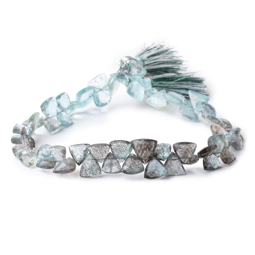 6-7mm Moss Aquamarine Top Drilled Faceted Triangle Beads 7 inch 57 pieces