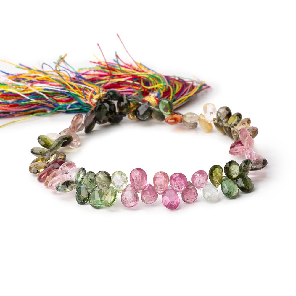 6-7mm Multi Color Tourmaline Faceted Pear Beads 8 inch 74 pieces