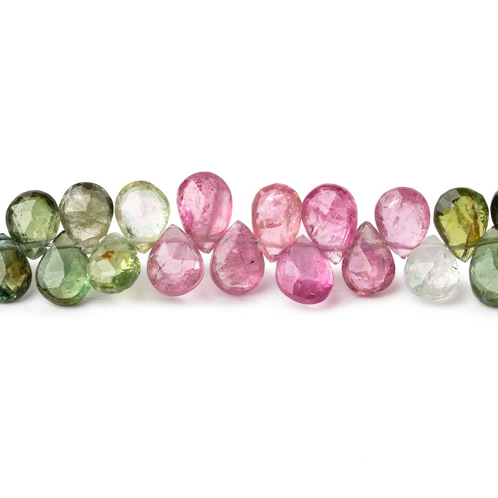 6-7mm Multi Color Tourmaline Faceted Pear Beads 8 inch 74 pieces