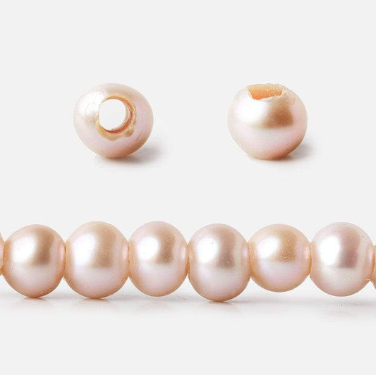 6-7mm Pink Ice Large Hole Off Round Freshwater Pearl 2.5mm drill hole, 15 inch, 75 pieces