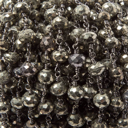 6-7mm Pyrite faceted rondelle Black Gold Chain by the foot 24 pieces