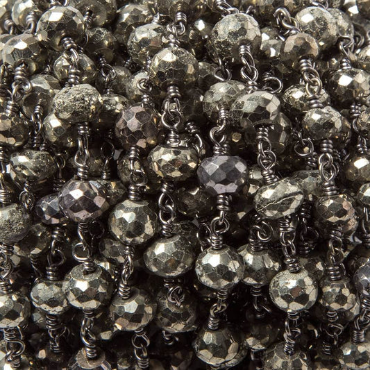 6-7mm Pyrite faceted rondelle Black Gold Chain by the foot 24 pieces