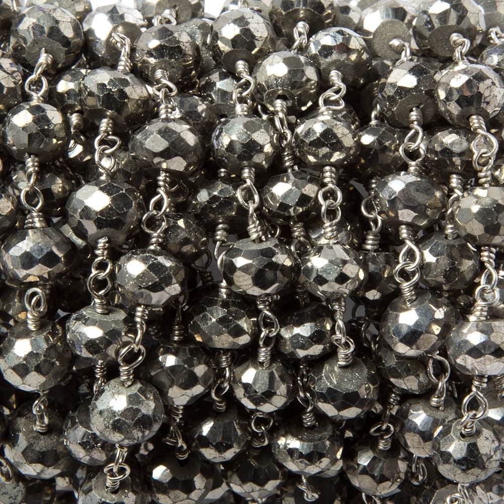 6-7mm Pyrite faceted rondelle Silver Chain by the foot 24 pieces