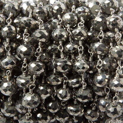 6-7mm Pyrite faceted rondelle Silver Chain by the foot 24 pieces