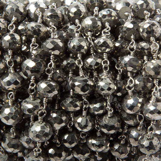 6-7mm Pyrite faceted rondelle Silver Chain by the foot 24 pieces