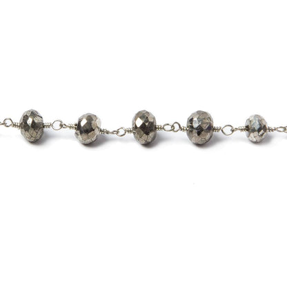 6-7mm Pyrite faceted rondelle Silver Chain by the foot 24 pieces