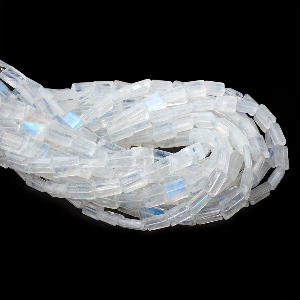 6-7mm Rainbow Moonstone Bevel Faceted Rectangles 7.5 inch 21 Beads AA