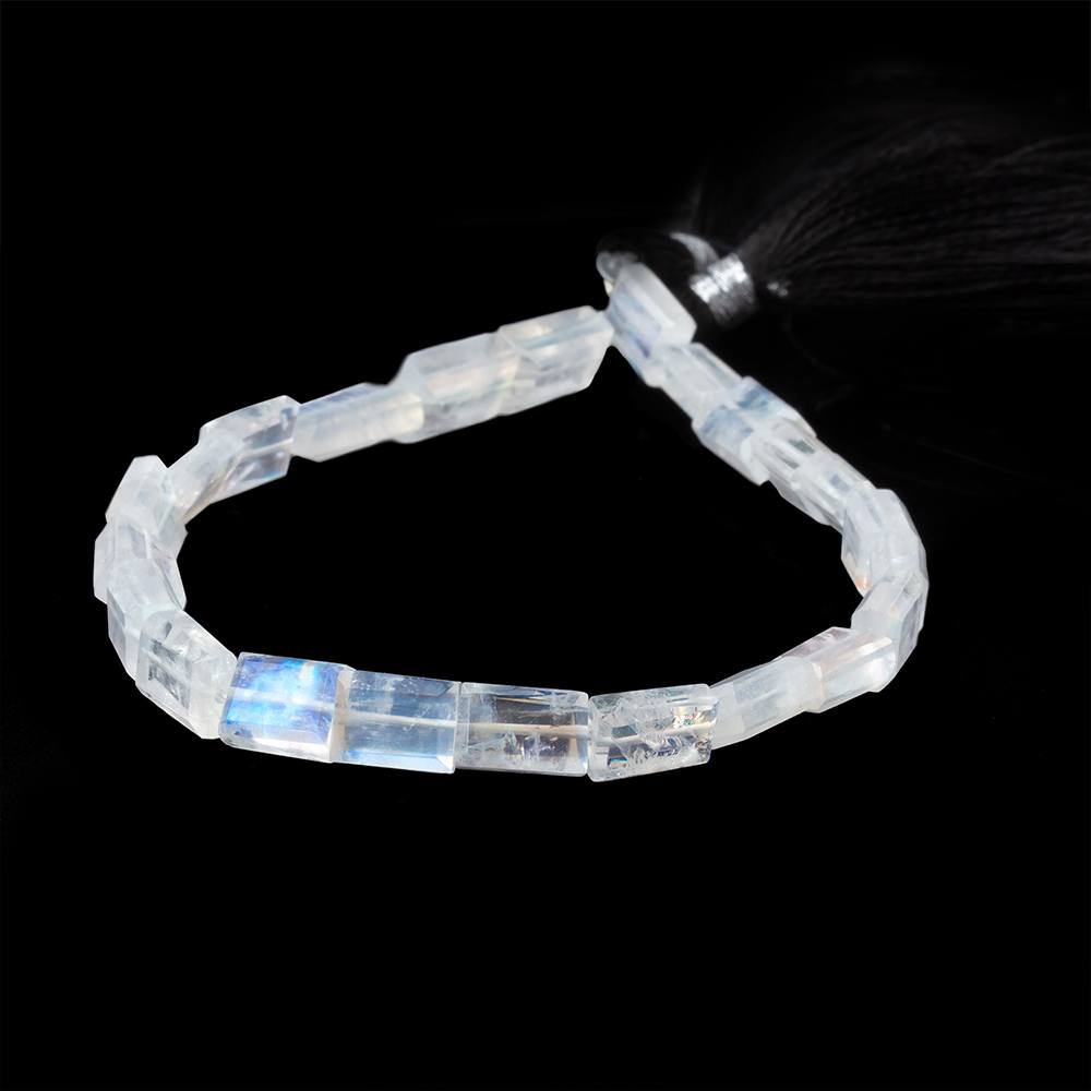 6-7mm Rainbow Moonstone Bevel Faceted Rectangles 7.5 inch 21 Beads AA