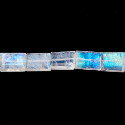 6-7mm Rainbow Moonstone Bevel Faceted Rectangles 7.5 inch 21 Beads AA