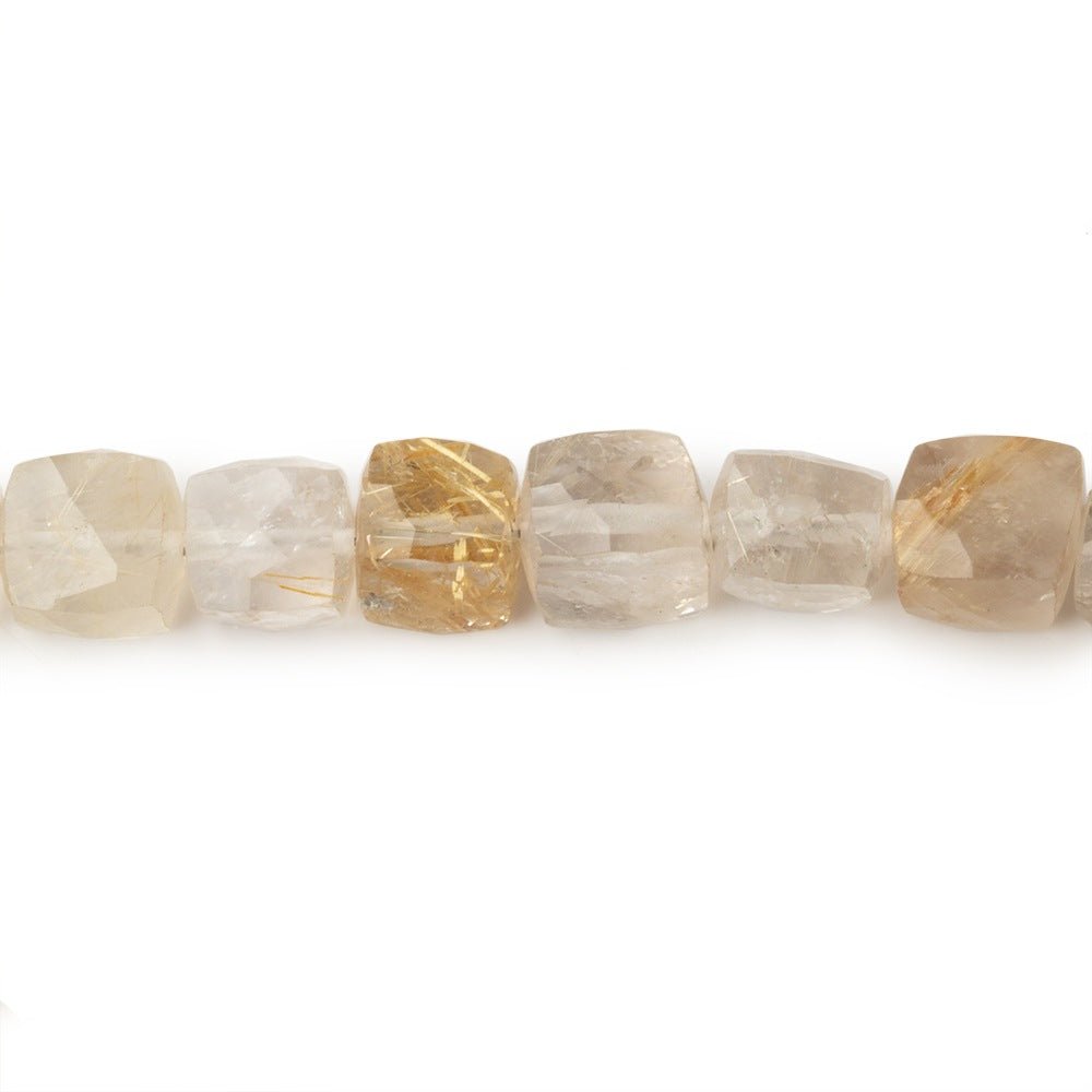 6-7mm Rutilated Quartz Faceted Cube Beads 8 inch 28 pieces