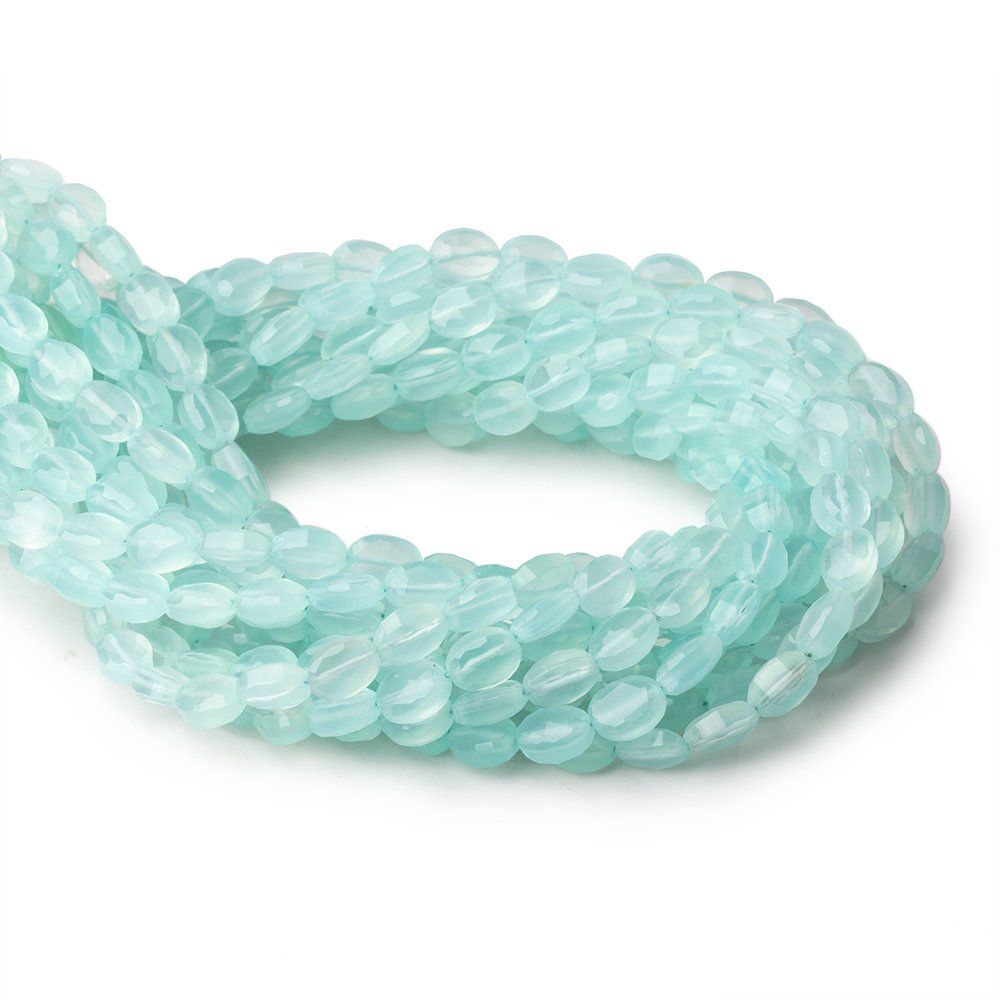 6-7mm Seafoam Blue Chalcedony Faceted Oval Beads 12.5 inch 43 pieces