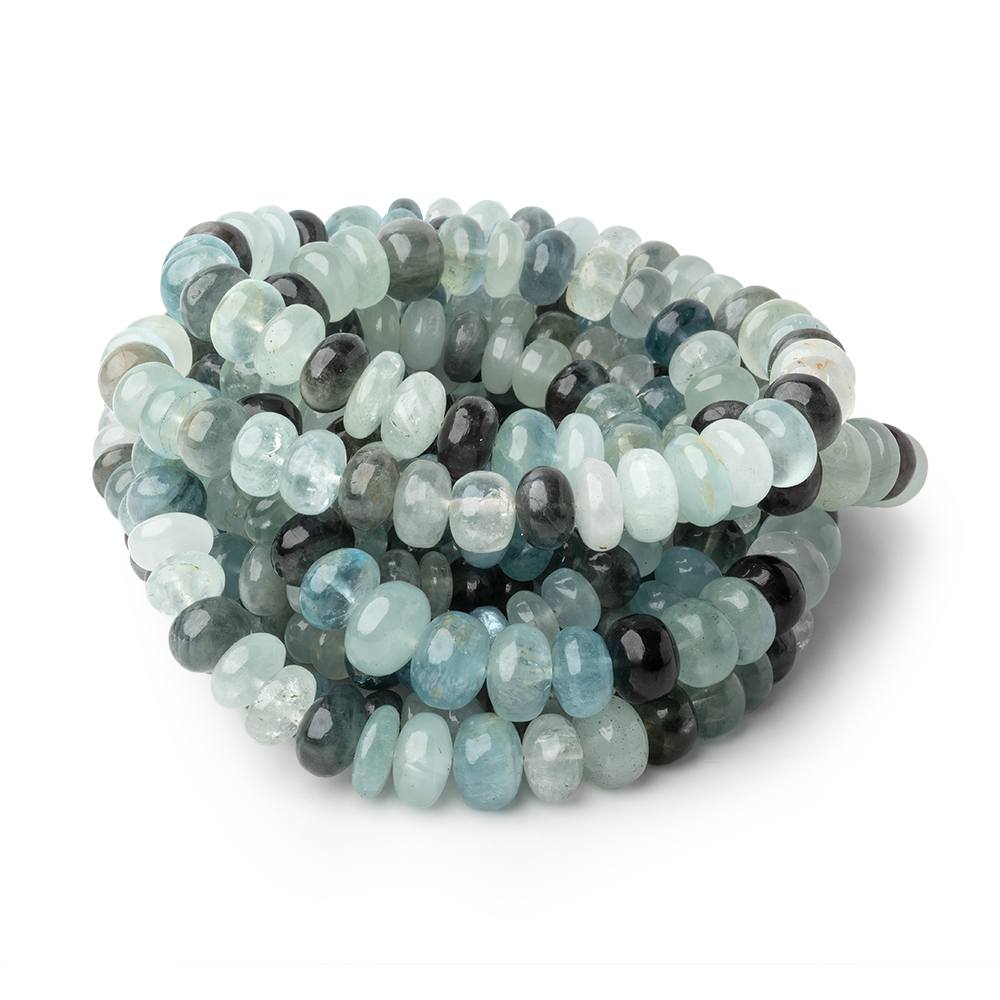 6-8.5mm Aquamarine & Moss Aquamarine Plain Rondelle 18 inch 98 Beads AA