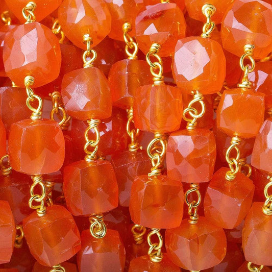 6-8.5mm Carnelian faceted cube Vermeil Chain by the foot