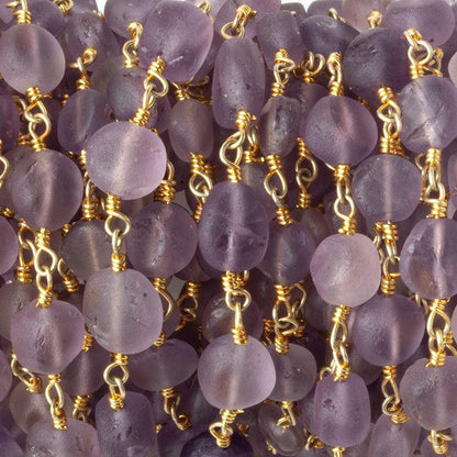 6-8mm Matte Amethyst plain coin Gold plated Chain by the foot 23 pieces