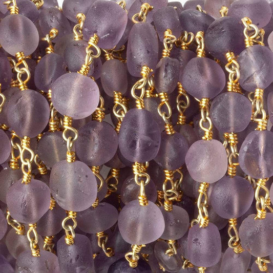6-8mm Matte Amethyst plain coin Gold plated Chain by the foot 23 pieces