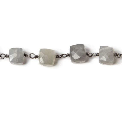 6-8mm Platinum Moonstone cube Black Gold plated Silver Chain by the foot