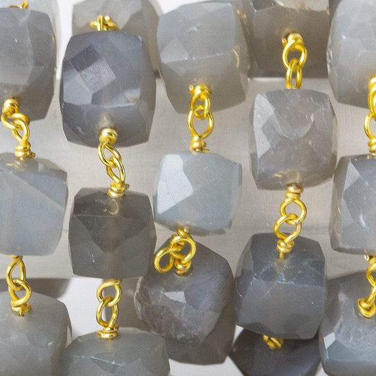 6-8mm Platinum Moonstone faceted cube Vermeil Chain by the foot